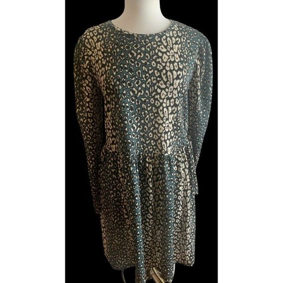 Zara Womens A Line Dress Green/Beige Animal Print Pattern Size Medium - Picture 2 of 9